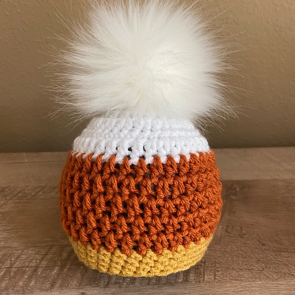 Newborn Baby Candy Corn Hat | Newborn Happy Thanksgiving Baby Hat - Picture 3 of 4